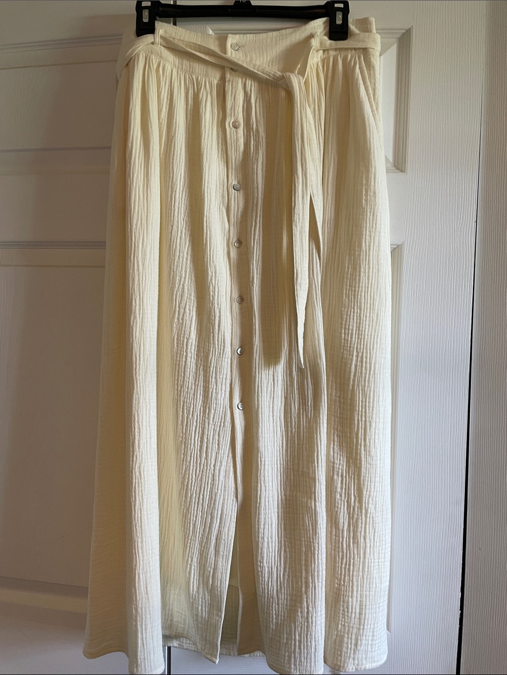 Light Cream Maxi Button-Front Skirt with Tie Waist